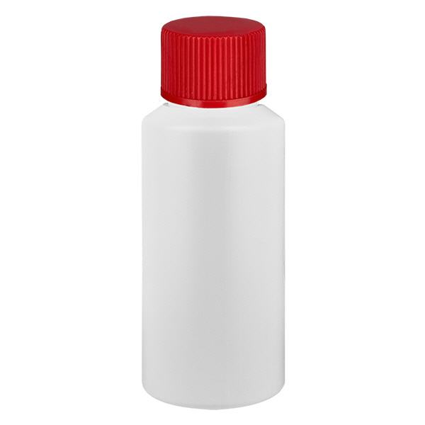 Flacone farmaceutico HDPE 30ml bianco, con SV rosso Flacone farmaceutico HDPE 30ml bianco, con SV rosso