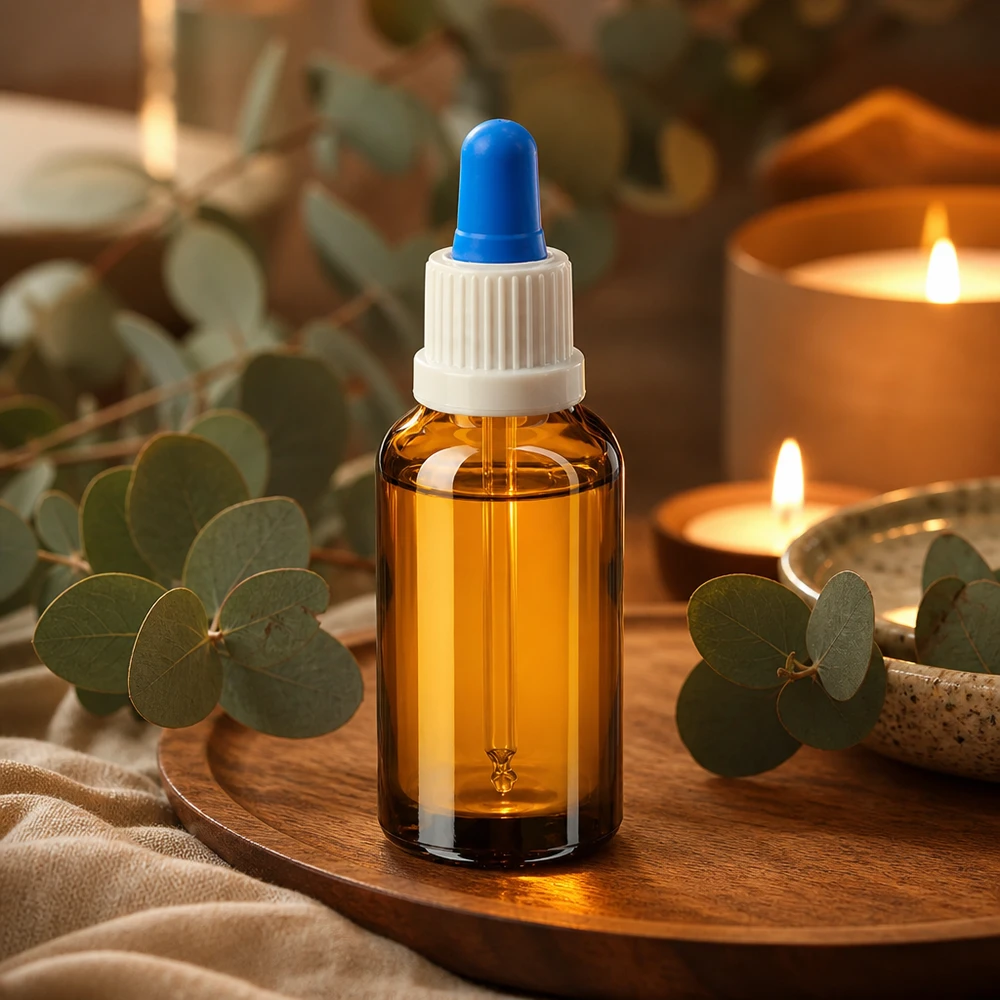 Bottiglia per pipette da 30 ml bianco/blu OV BrownLine UT18/30 Bottiglia a pipetta con protezione UV da 30 ml in vetro ambrato con preciso tappo contagocce
