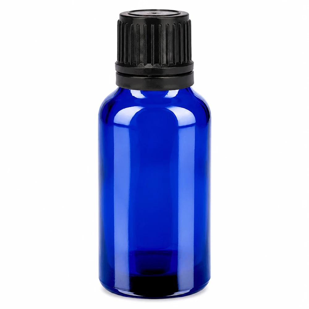 Flacon 20ml 11mm SV noir OV BlueLine UT18/20 Flacon compact de 20 ml avec bouchon noir rainuré pour une conservation sûre des liquides