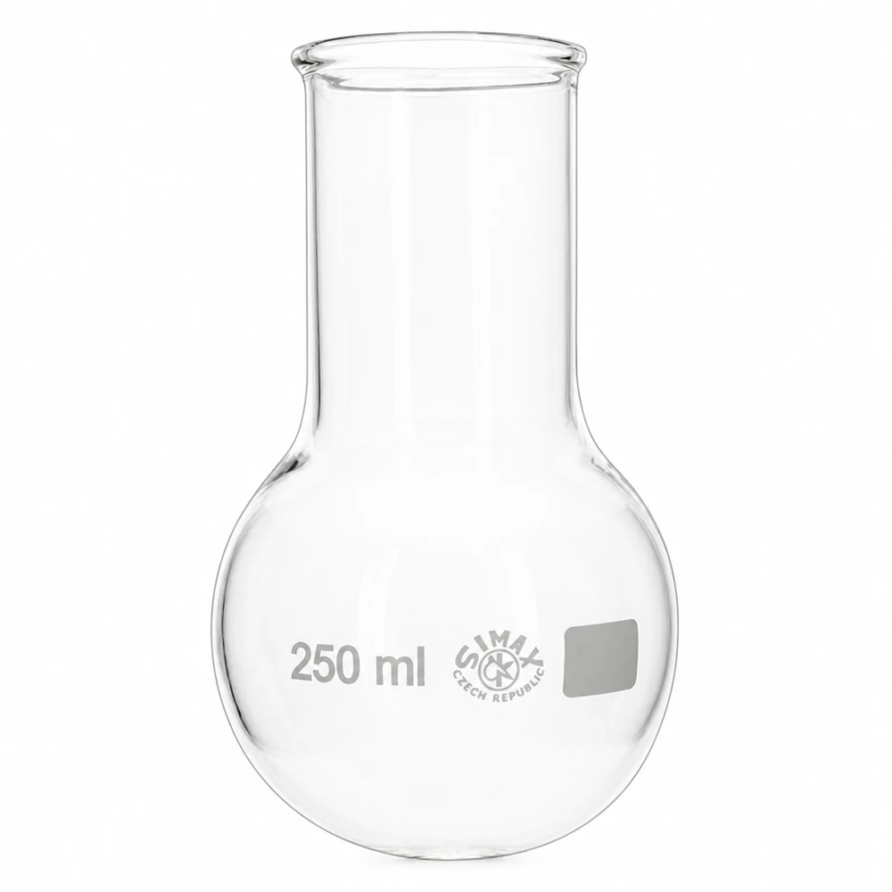 Pallone a fondo tondo 250ml a collo largo Pallone a fondo tondo a collo largo Capacità 250 millilitri ideale per distillazione e reazioni