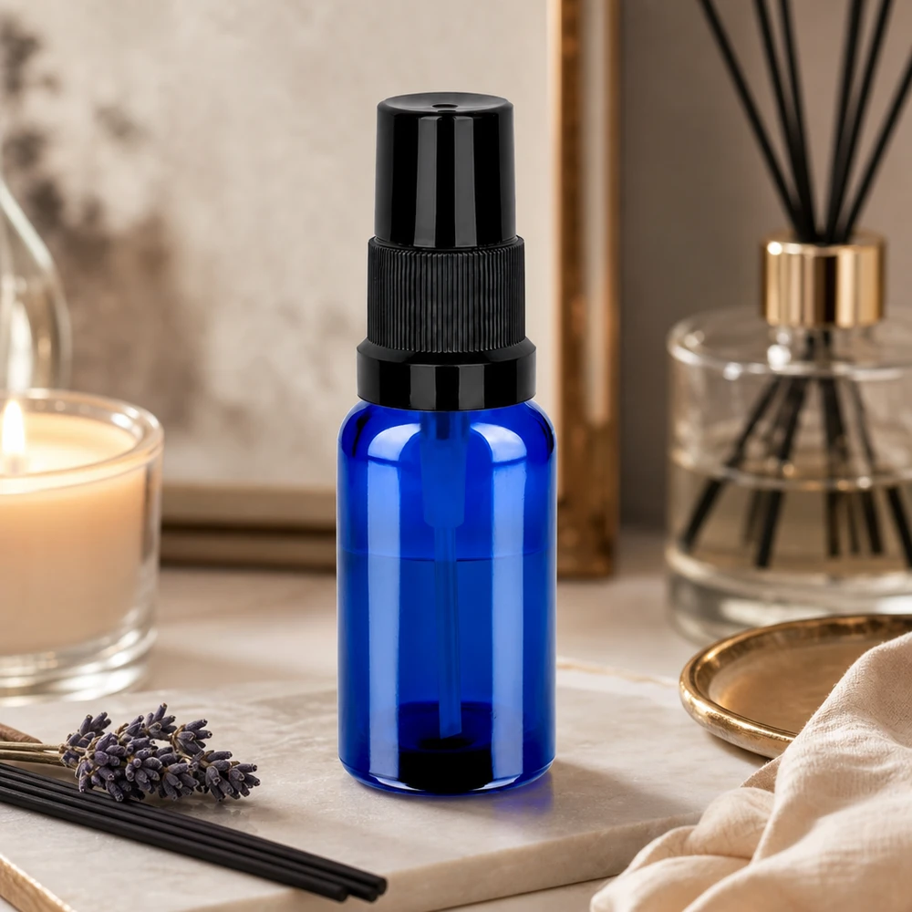 20ml Sprayflasche schwarz Standardverschluss BlueLine UT18/20 Stilvolle blaue 20ml Sprayflasche STD BlueLine mit schwarzem Sprühkopf für Beauty-Routinen