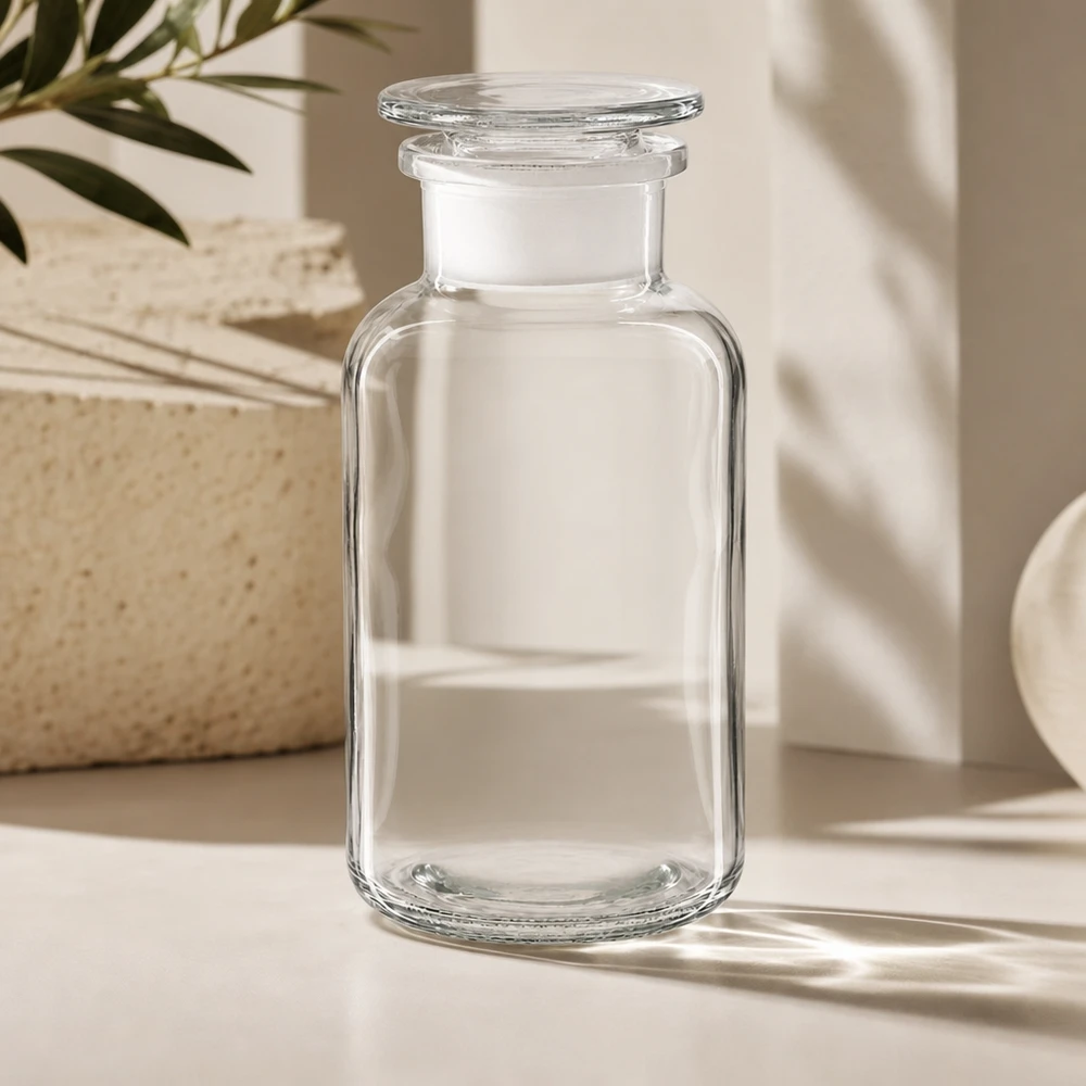Bottiglia a spalla tonda da 500ml in vetro trasparente a collo largo con tappo Fiaschetta a collo largo in vetro borosilicato da 500 ml con tappo in vetro molato, chiudibile ermeticamente