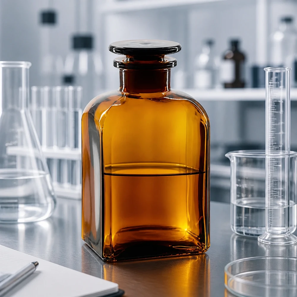 Vierkantflasche 500ml braun Weithals Glasstopfen Braune Glasvorratsflasche 500ml mit breiter Öffnung und Stopfen für Laborchemikalien