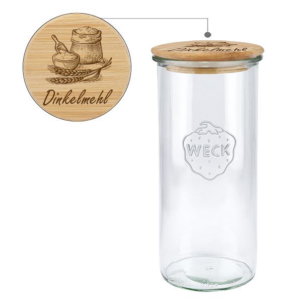 Holzdeckelset "Dinkelmehl" mit WECK Glas 1500ml