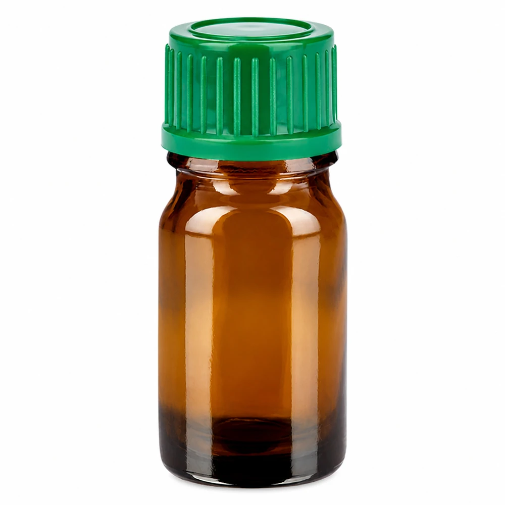 Flacone in vetro ambrato da 5 ml con tappo a vite verde per oli essenziali e medicinali