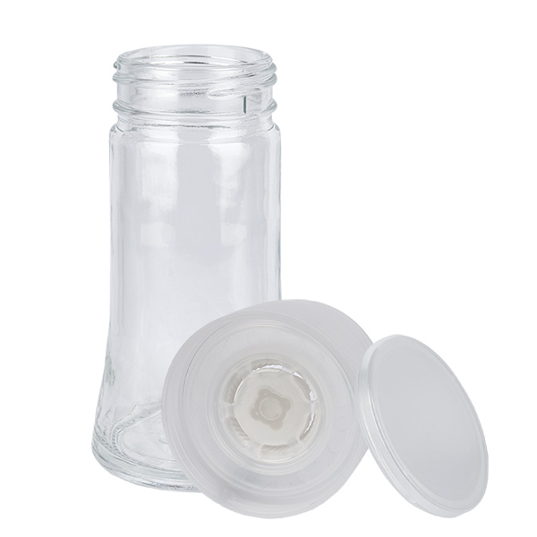 Barattolo per spezie in vetro trasparente da 95 ml con macinino in ceramica trasparente Barattolo per spezie in vetro trasparente da 95 ml con macinino in ceramica trasparente