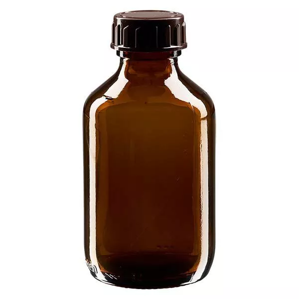 Flacone per medicinali da 150 ml marrone, con tappo in ApoGlas marrone