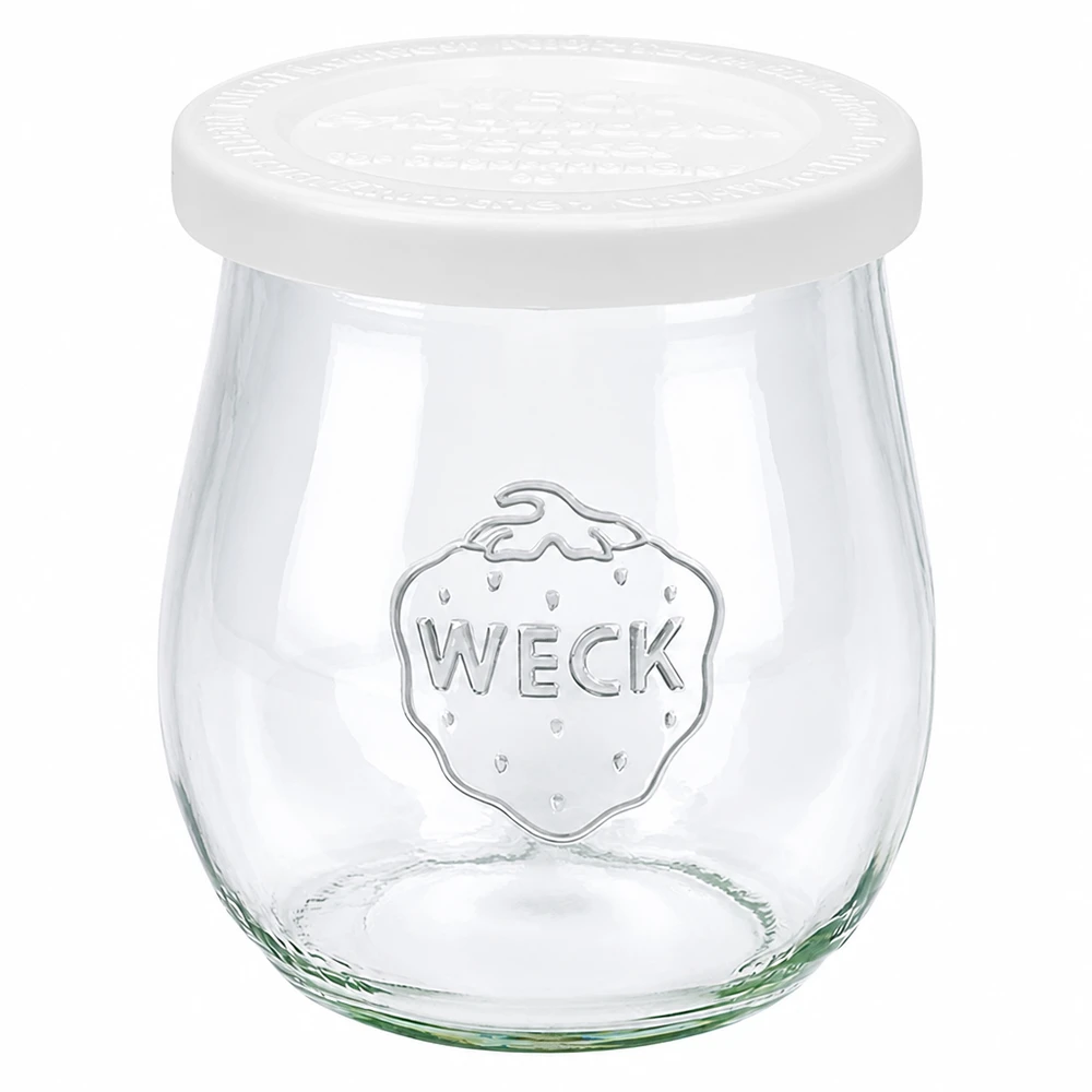 Vaso a tulipano da 220 ml con coperchio ermetico WECK RR60 WECK vaso a tulipano 220ml con coperchio bianco per la freschezza RR60 - vaso in vetro per conserve e stoccaggio