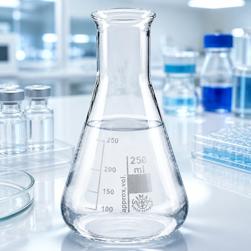 Beuta da laboratorio per chimica 250ml trasparente con marcature di misura precise