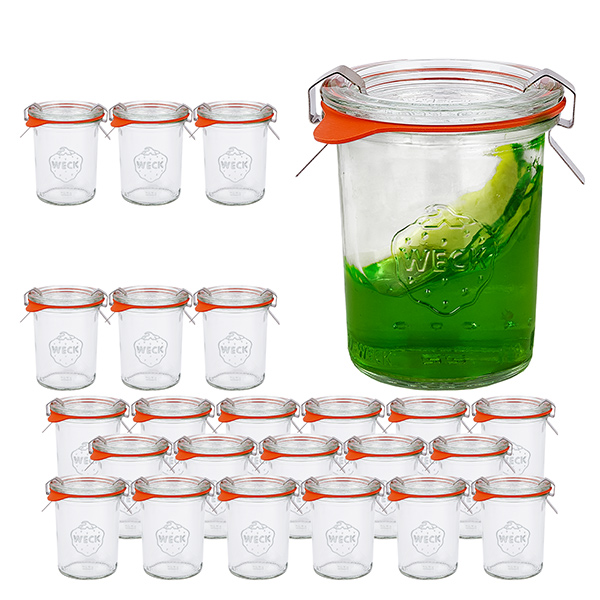 24er Set Weck Gläser 160 ml Sturzgläser mit 24 Glasdeckeln,