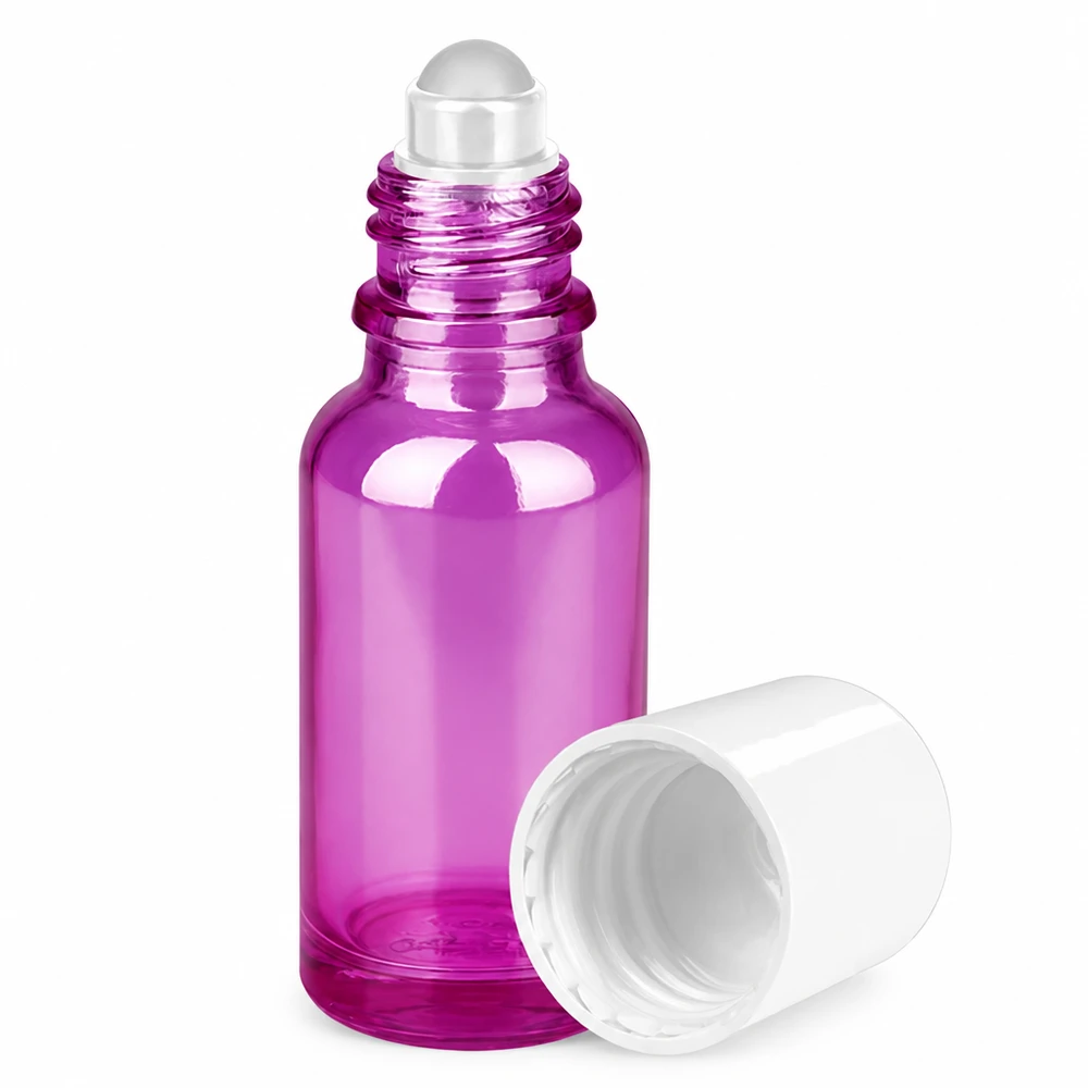 20ml Roll-On Flasche weiss Standard PurpleLine UT18/20 Kleine Roll-On Flasche 20ml violett transparent ideal für ätherische Öle und Seren