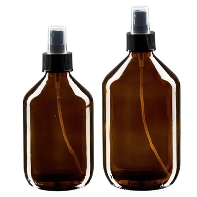 Euro- Medizinflaschen braun mit schwarzem Zerstäuber