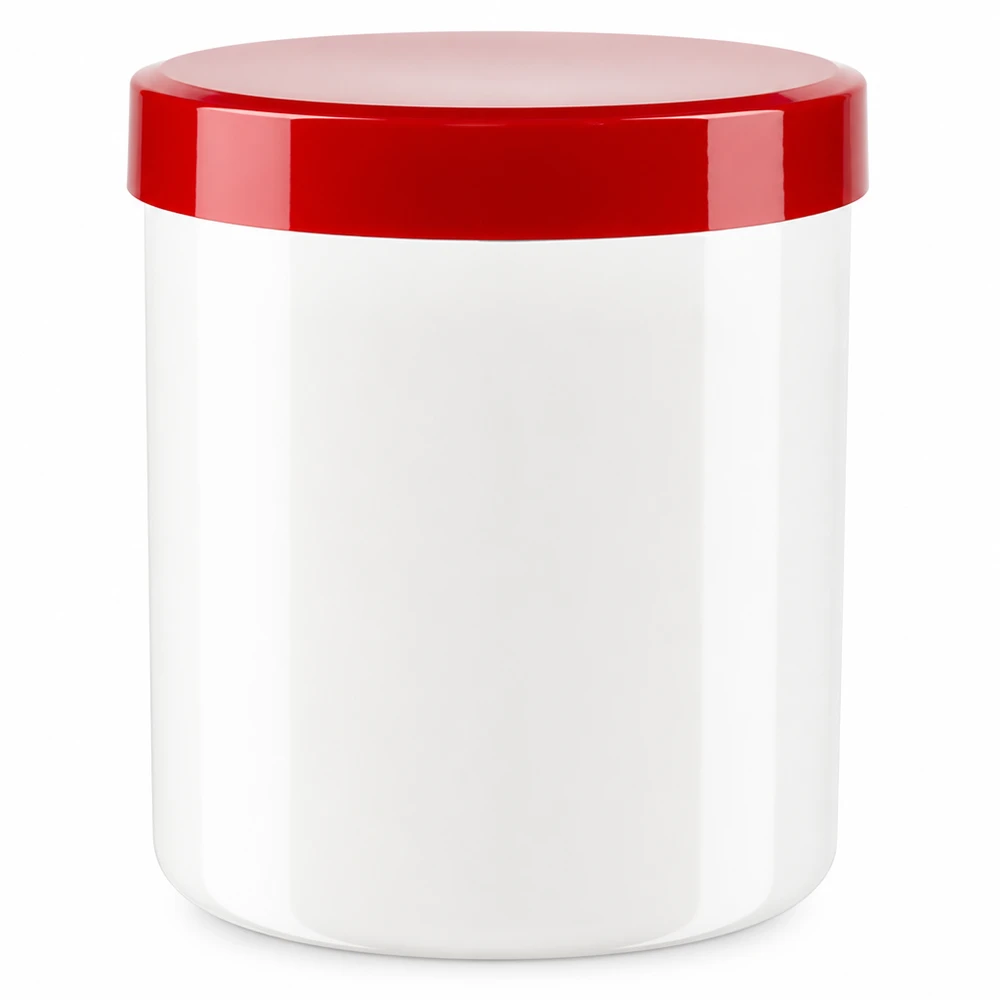 Pot à onguent blanc 50 g avec couvercle rouge (PP) Pot de pharmacie 50 g, blanc avec couvercle rouge, en PP (plastique de qualité alimentaire)
