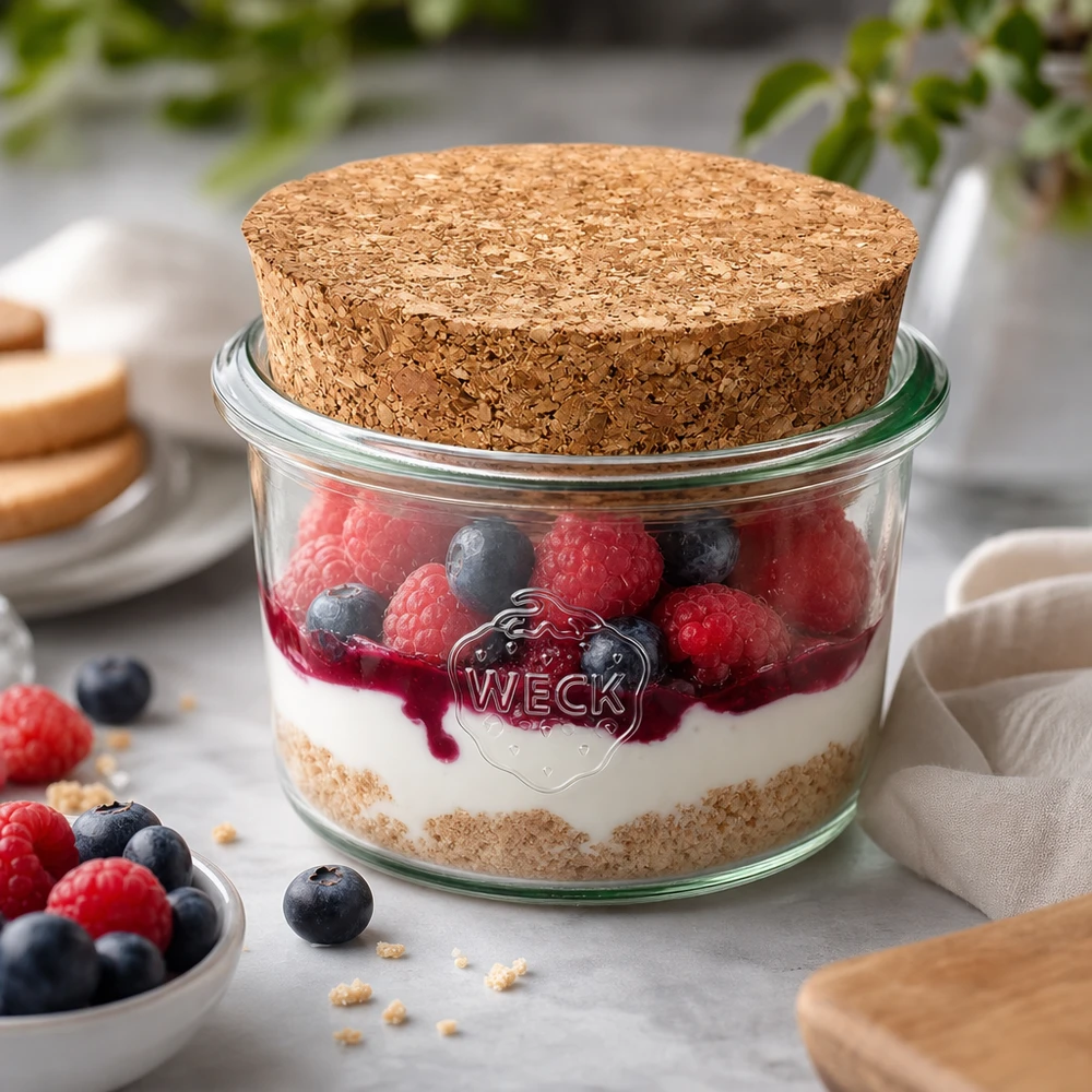 WECK Sturzglas 80ml RR60 mit Korken als Dessertglas für Beerentiramisu Schichtdessert perfekt portioniert