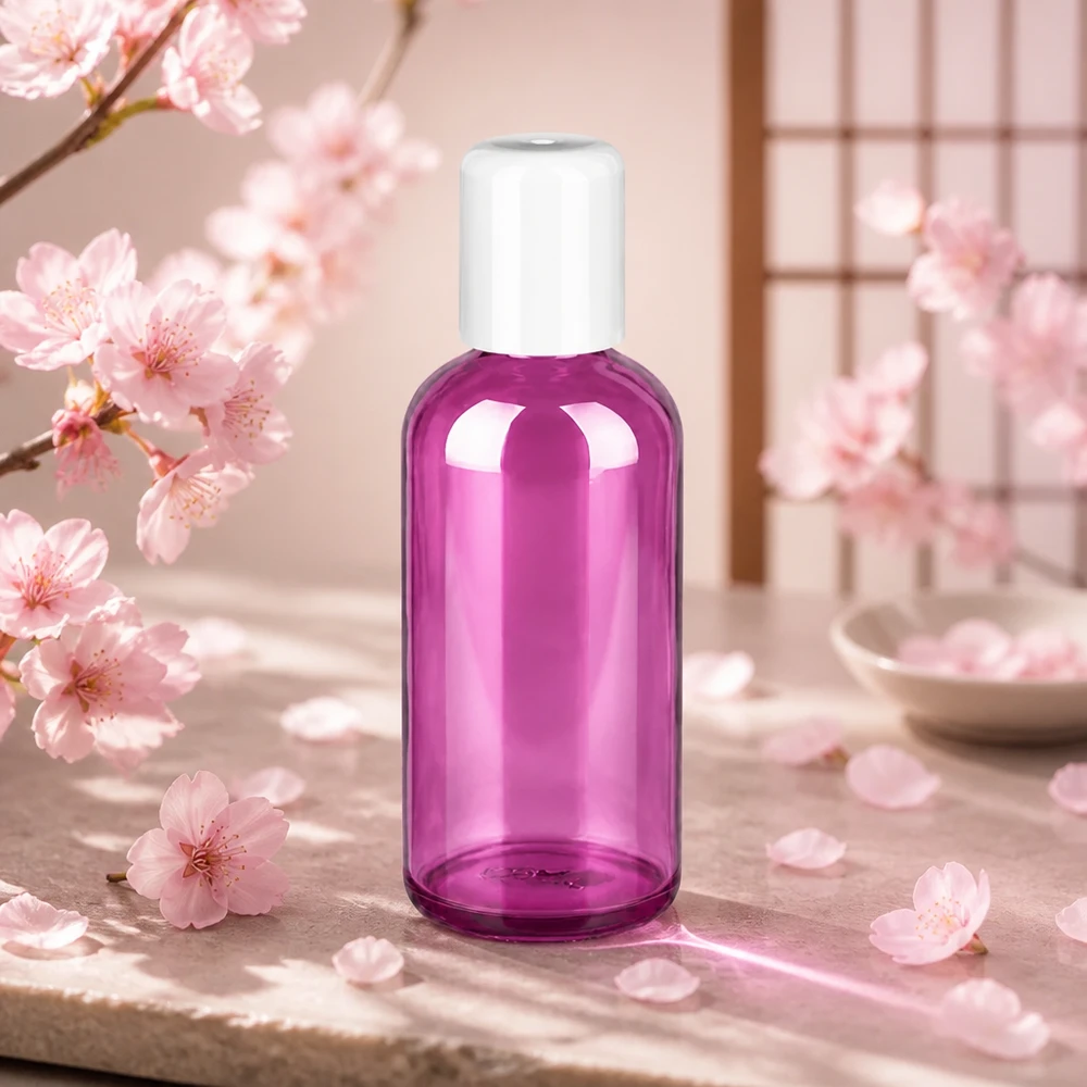 Flacone ergonomico Purple Line da 100 ml con tappo STD bianco per un utilizzo confortevole