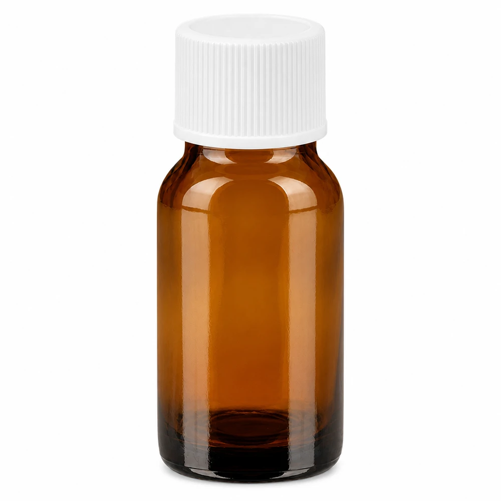 Flacone in vetro marrone da 10 ml con tappo a vite bianco per oli essenziali e cosmetici