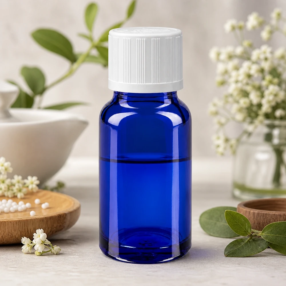 Apothekenflasche blau 10ml Tropfverschluss weiß Kindersicherung Standard Pharmazeutische 10ml Tropfflasche in Blauglas mit kindersicherem Weißverschluss und Dosiereinsatz