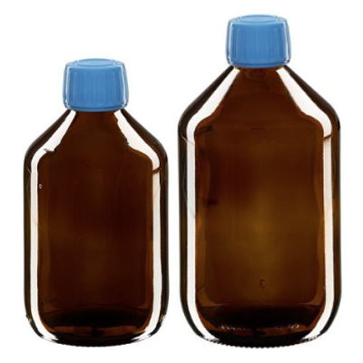 Braunglas Euro-Medizinflaschen mit blauem OV