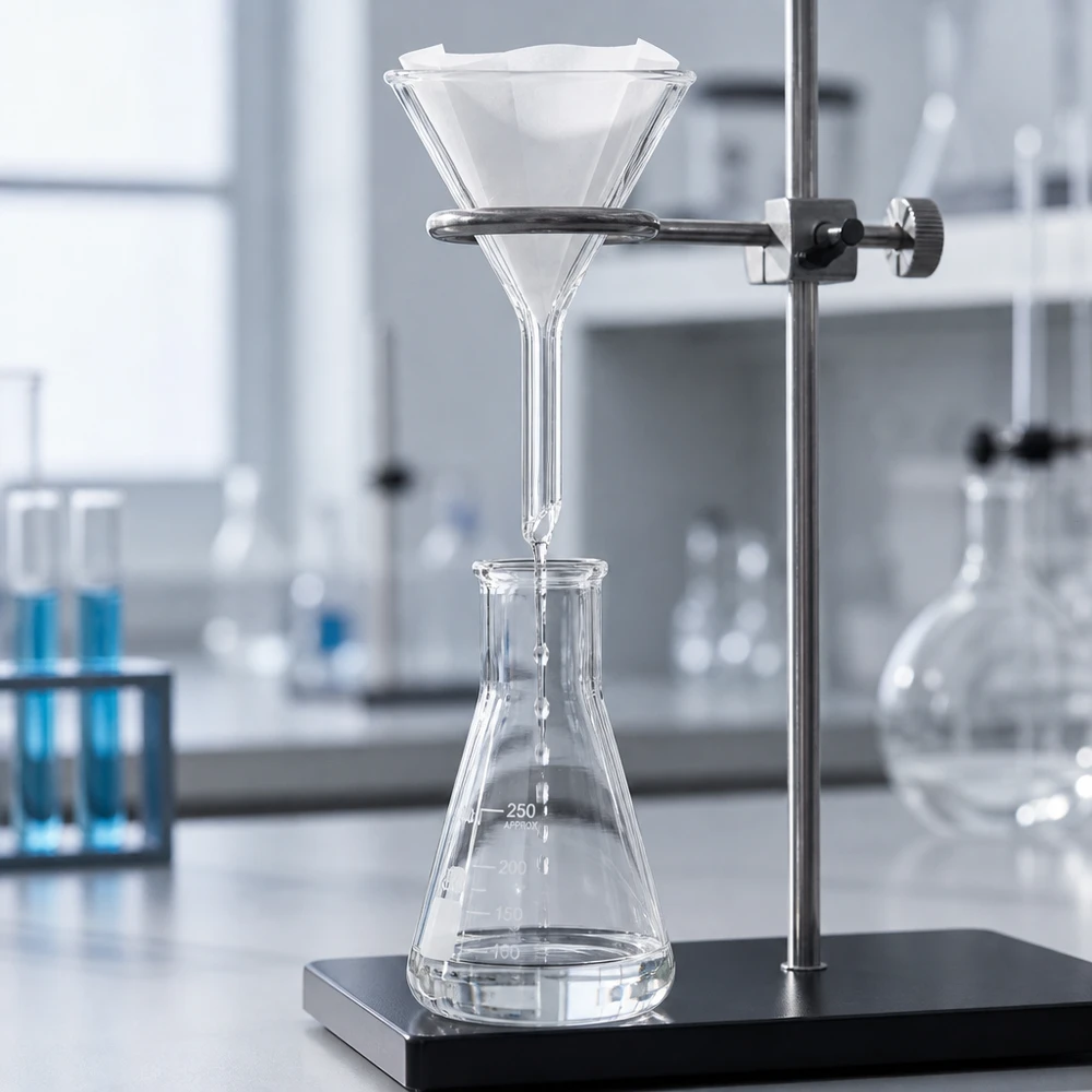 Imbuto di precisione in vetro da 45 mm con angolo di 60 gradi per un filtraggio efficiente in laboratorio e in cucina