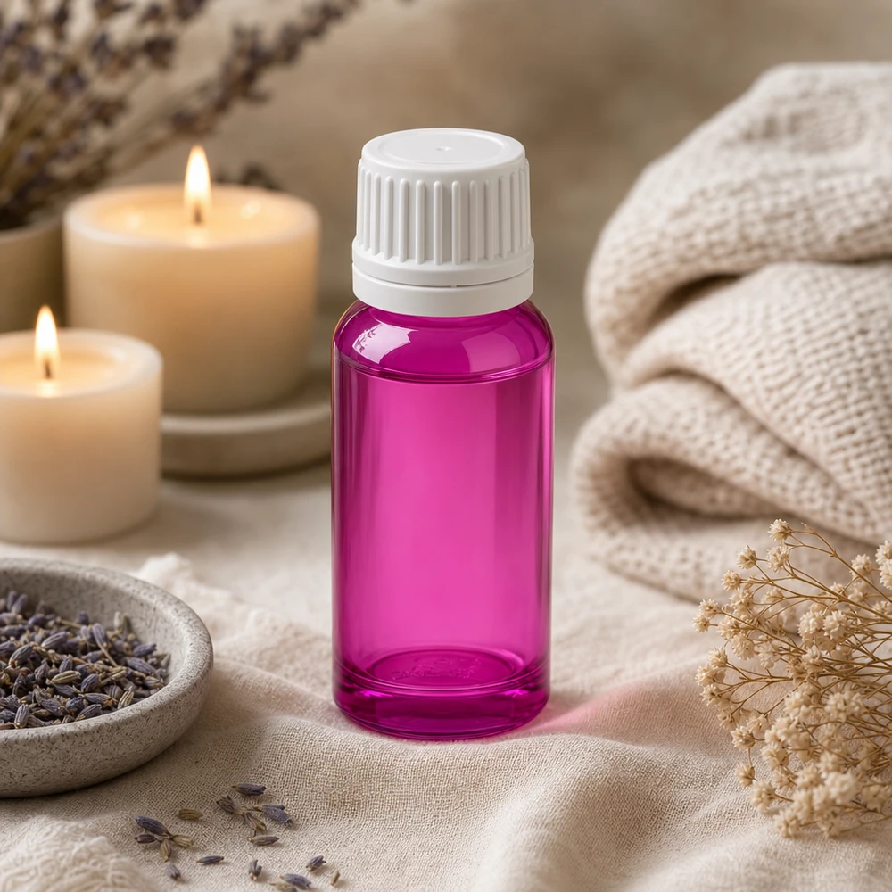20ml Flasche 11mm Schraubverschluss weiss Originalität Schraubverschlusserschluss PurpleLine UT18/20 Stilvolle 20ml Violettglas-Flasche mit matter Optik und weißem Verschluss für Wellness-Öle