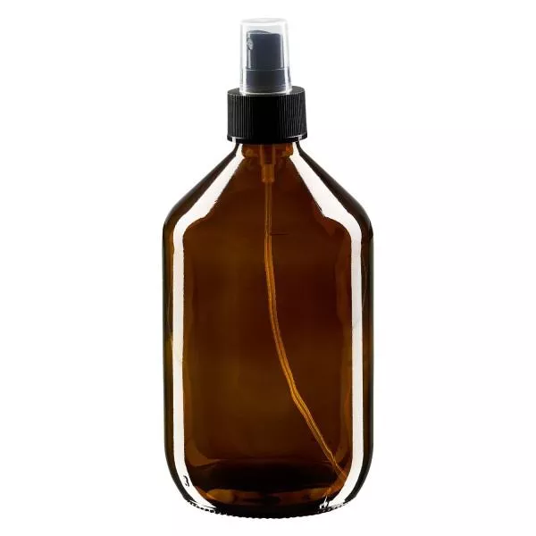 Flacon médical norme européenne de 500 ml avec spray noir GCMI 28/410 et couvercle transparent, standard