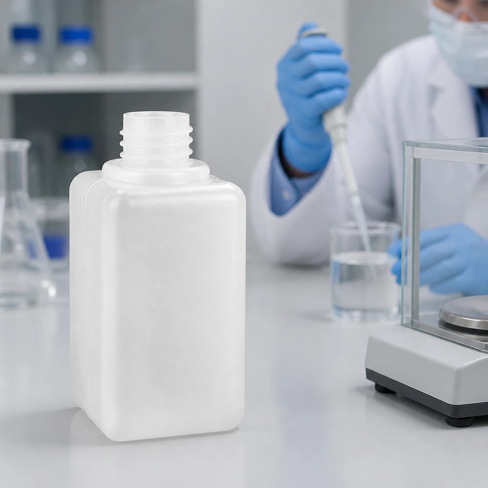 Flacon en PE-HD de 50 ml, résistant aux produits chimiques, avec bouchon GL 18 à vis, pour un stockage sûr en laboratoire
