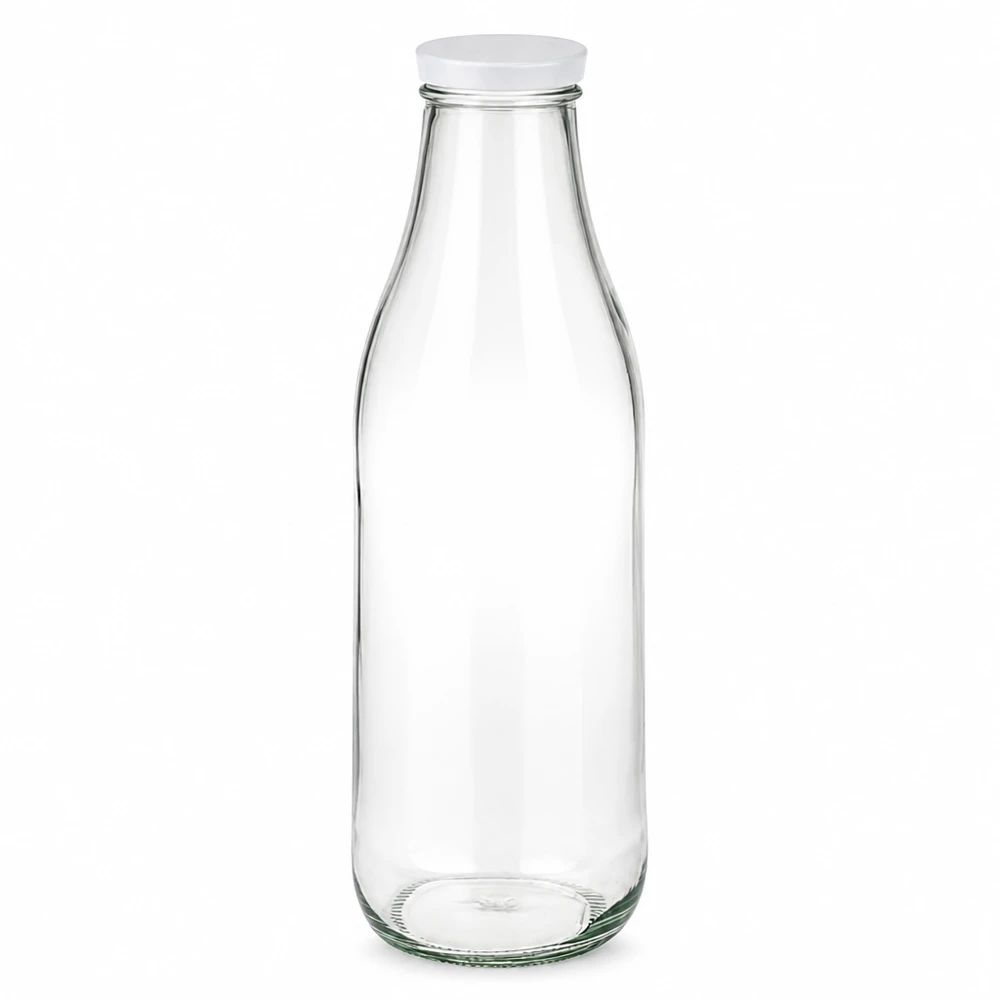 1000ml Glasflasche + BasicSeal Deckel weiß UNiTWIST 1000ml Glasflasche mit weißem BasicSeal Deckel UN-zertifiziert transparent leer Vorratsglas Milchflasche