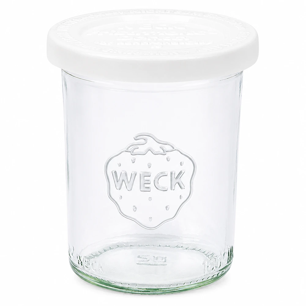 Vaso di vetro da 160 ml con coperchio salva-freschezza WECK RR60 WECK 160ml mason jar con coperchio bianco RR60 - Barattolo in vetro trasparente con logo WECK