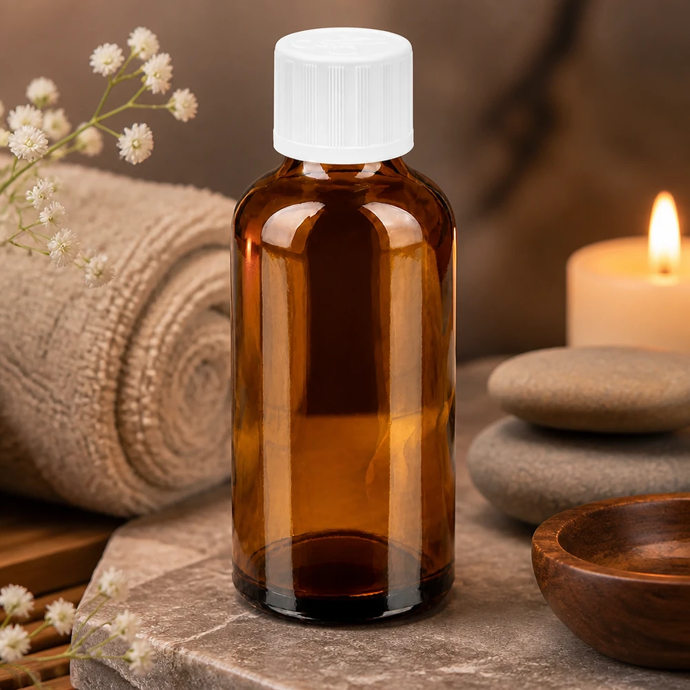 50ml Flasche 11mm Schraubverschluss weiß Standard Kindersicherung BrownLine UT18/50 50ml Mehrzweckflasche aus UV-beständigem Braunglas für Pharmazie und Naturkosmetik