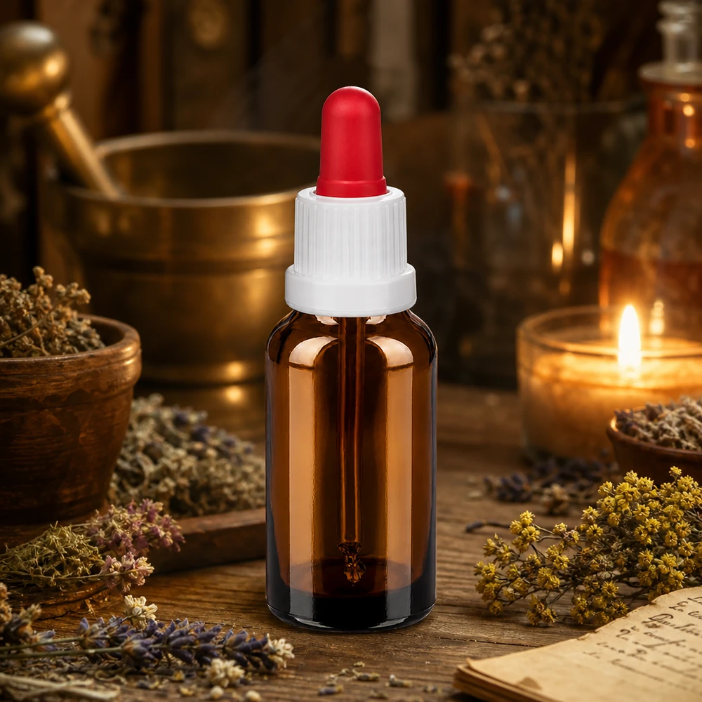 20ml Pipettenflasche weiß/rot Originalitätsverschluss BrownLine UT18/20 Kompakte 20ml Glasflasche braun mit hygienischer Pipette ideal für kosmetische Öle und Essenzen