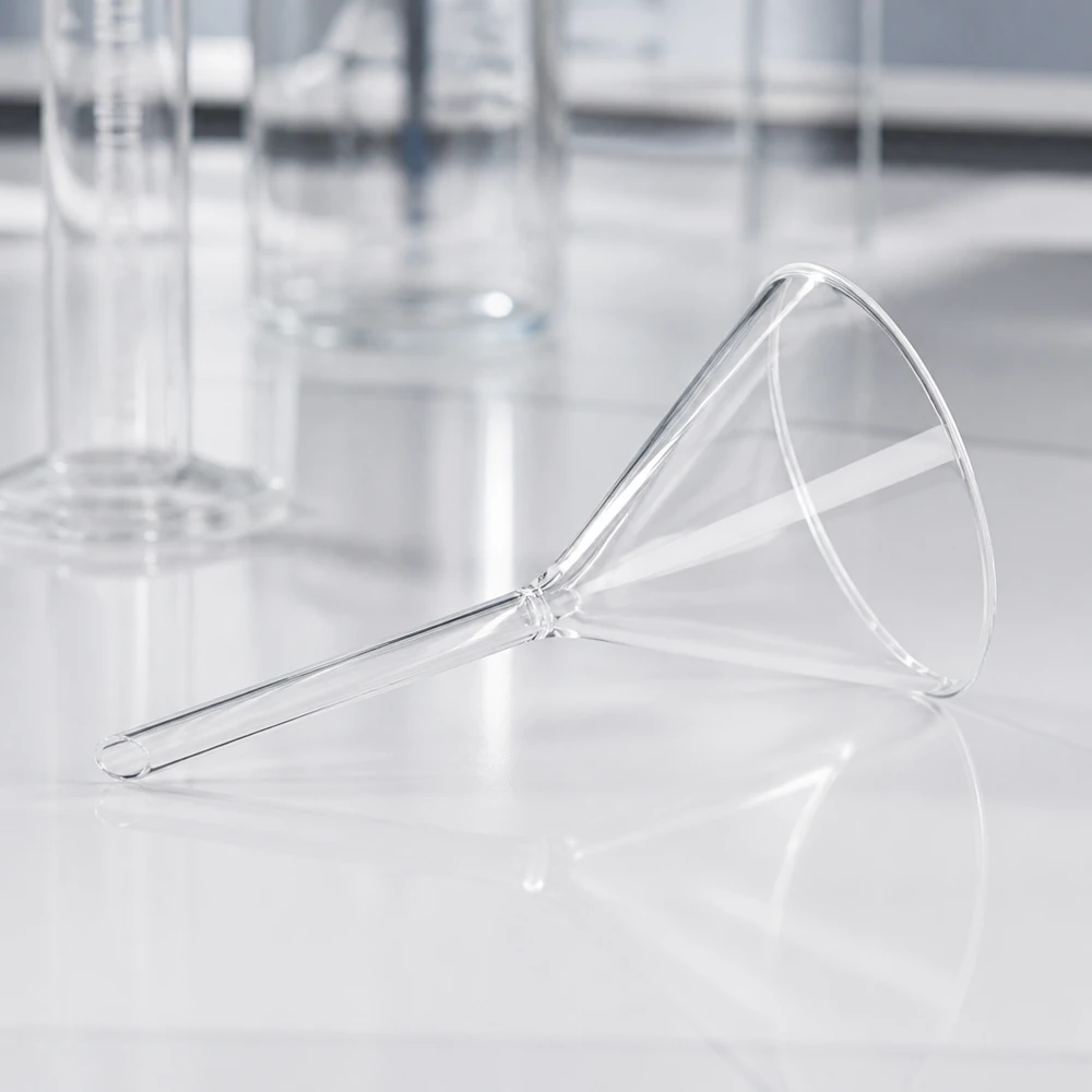 Entonnoir Ø 85mm - verre borosilicate 3.3 - angle 60° Entonnoir de laboratoire de précision 85mm en verre borosilicaté robuste avec un design compact à manche court