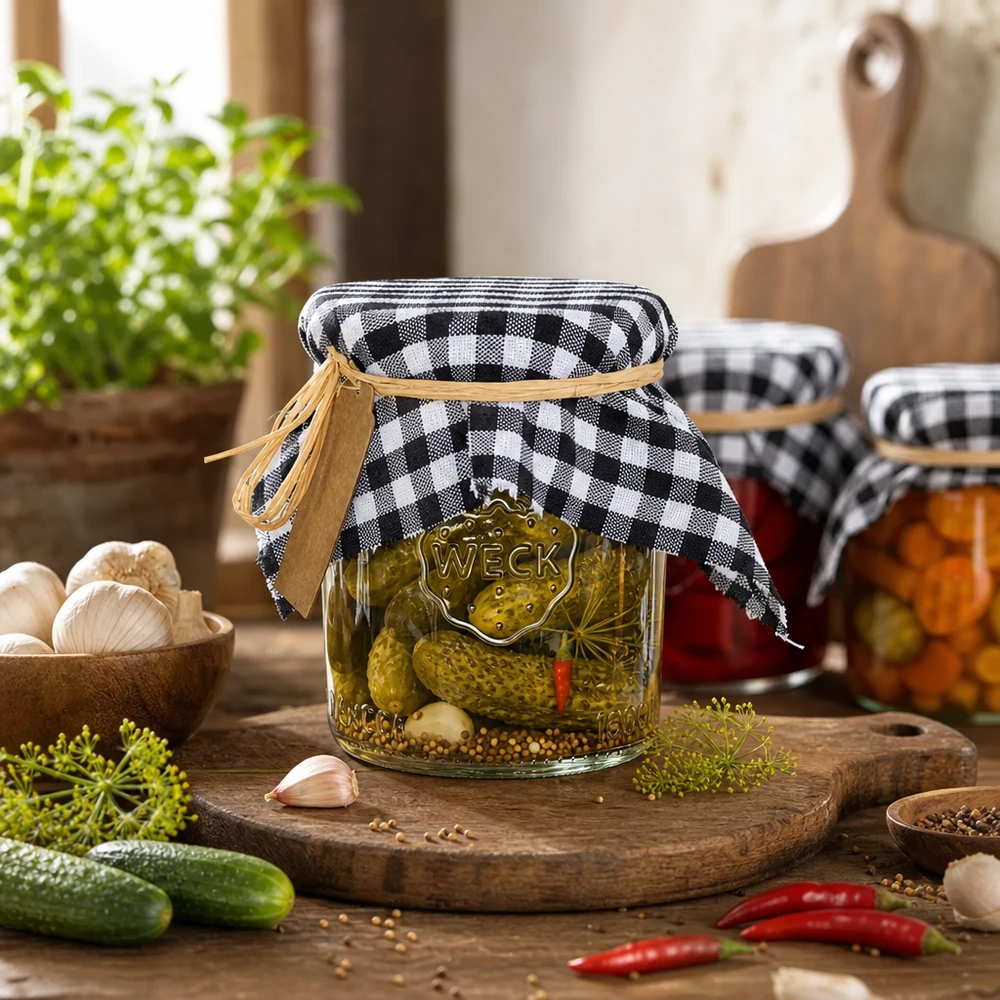 Centrino per gioielli in tessuto a quadretti neri 15 cm quadrati Centrini decorativi a scacchiera su barattoli con sottaceti e marmellata in cucina rustica idea di decorazione 15cm quadrati