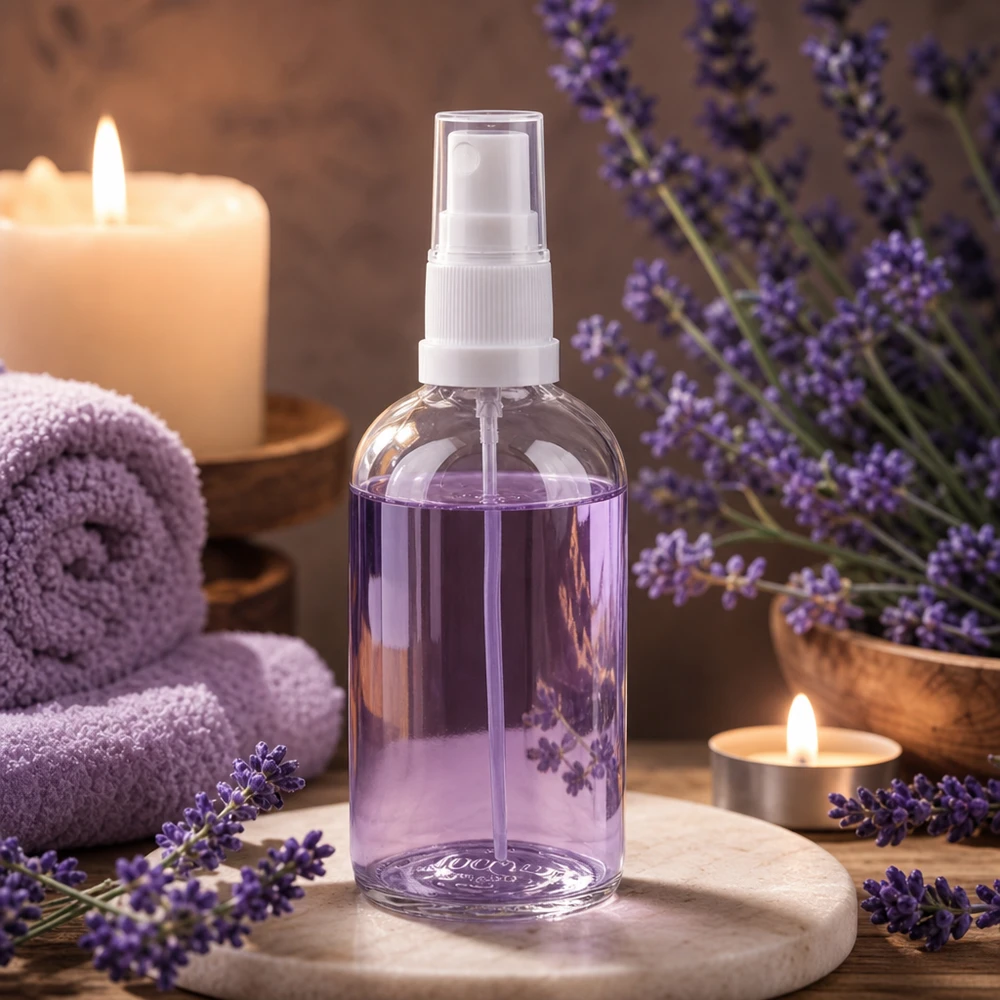 Flacone spray da 100 ml bianco/trasparente STD ClearLine UT18/100 Flacone spray trasparente da 100 ml riempito con olio di lavanda, con nebulizzatore bianco Spa Ambiente ClearLine