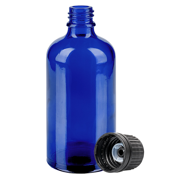 100ml Globuliflasche 8mm Giessring schwarz Originalitätsverschluss BlueLine UT18/1