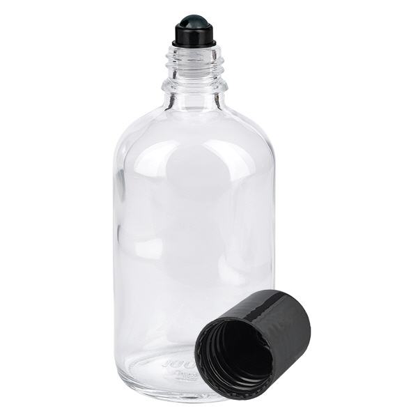 Flacone roll-on trasparente 100ml STD nero ApoGlas Flacone roll-on trasparente 100ml STD nero ApoGlas