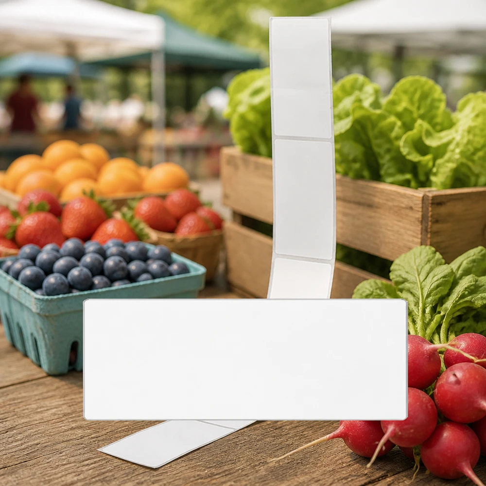 Etichette 54x154,5 mm per cartellini dei prezzi al mercato settimanale di frutta e verdura fresca