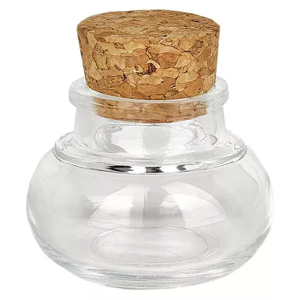 Belly transparent 40 ml, goulot 27 mm, avec bouchon liège 27,5/31,5 Belly transparent 40 ml, goulot 27 mm, avec bouchon liège 27,5/31,5
