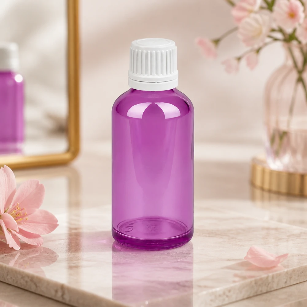 Bottiglia da 50ml tappo a vite 11mm bianco Originalità tappo a vite PurpleLine UT18/50 Moderno flacone da 50 ml in viola di tendenza con tappo a vite bianco e sicuro