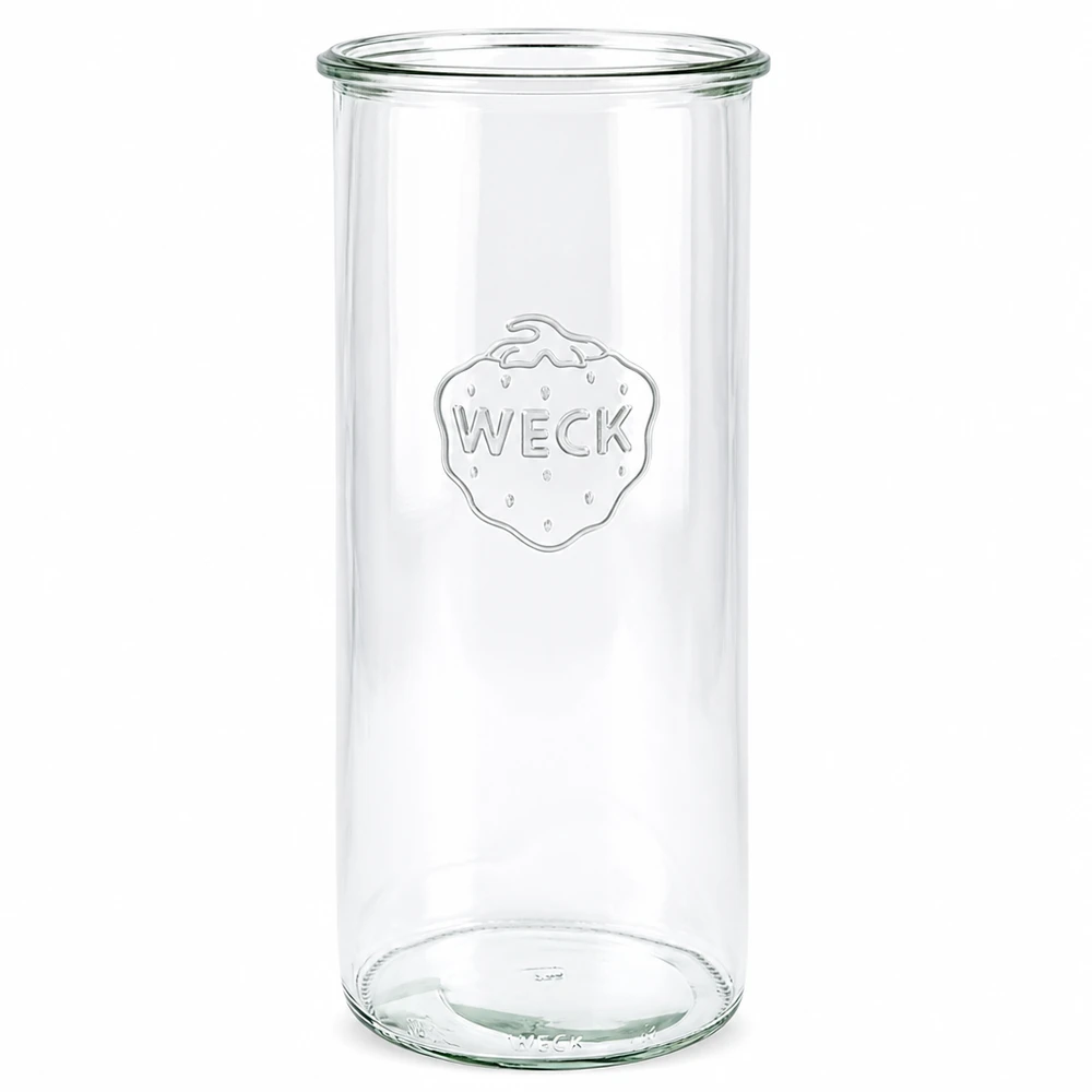 Barattolo di vetro WECK RR100 da 1500 ml Bicchieri WECK 1500ml RR100 trasparenti con logo in rilievo e base rotonda per la conservazione e lo stoccaggio