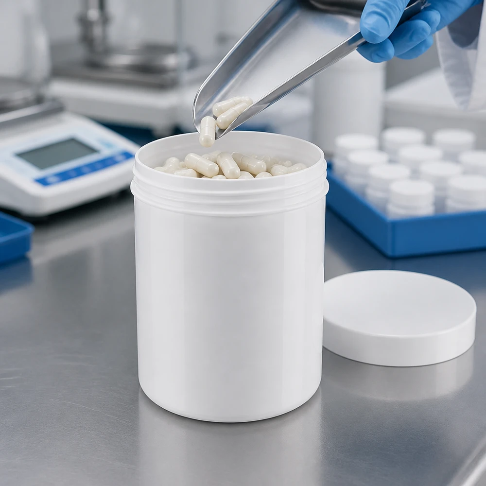 Pot à onguent blanc 75 g avec couvercle blanc (PP) Pot en plastique PP blanc de 75 g pour usage en laboratoire, avec couvercle à vis, adapté aux gélules