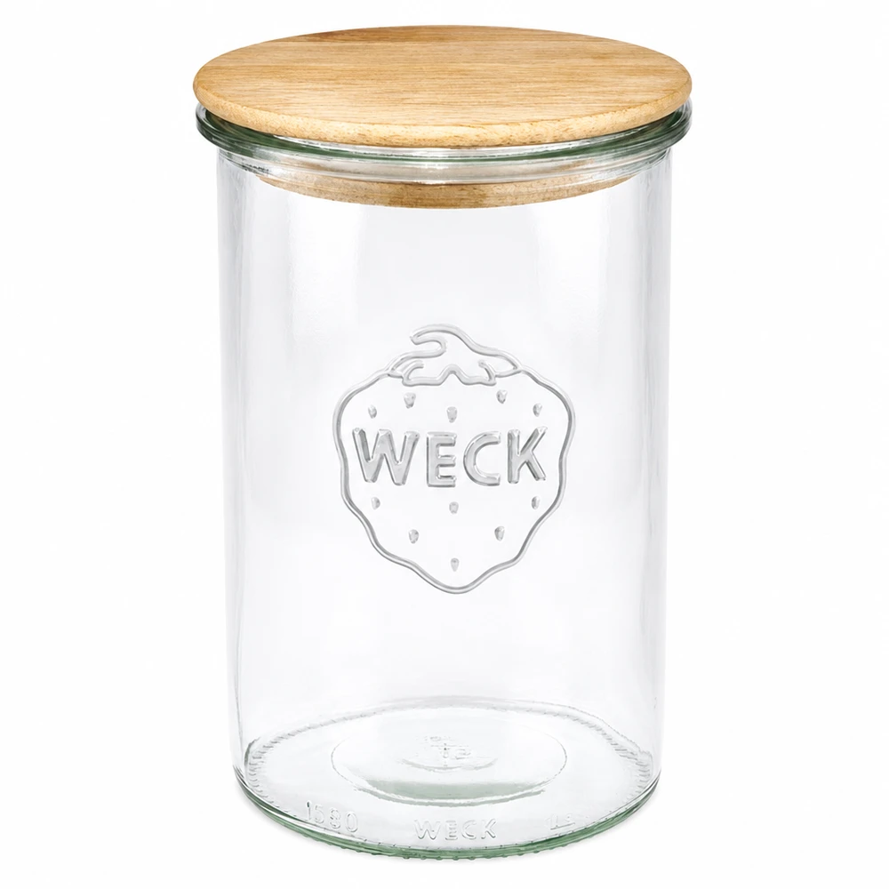 1000ml Sturzglas WECK RR100 mit Holzdeckel WECK Sturzglas 1000ml RR100 mit Holzdeckel aus Eichenholz transparent leeres Einmachglas für Vorratshaltung