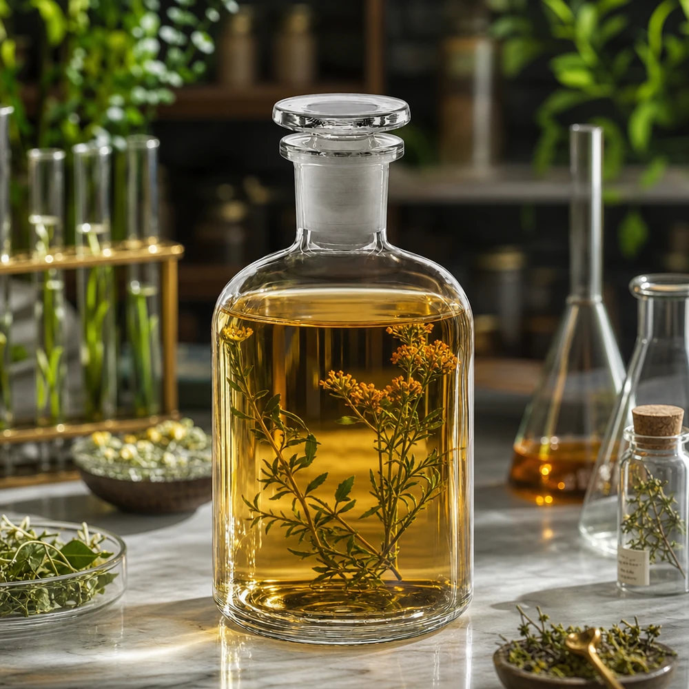 Bouteille à col étroit et à épaules arrondies, 250 ml, transparente, avec bouchon en verre, pour huiles aux herbes