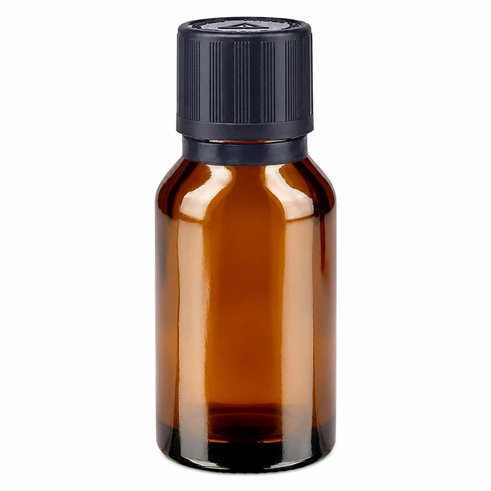 Flacone contagocce marrone da 15 ml. Pr. 1mm s. KiSi Bliw OV Flacone da farmacia marrone da 15 ml con tappo di sicurezza per bambini nero e contagocce da 1 mm