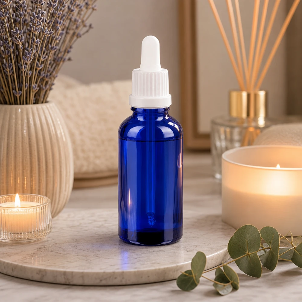 30ml Pipettenflasche weiß Originalitätsverschluss BlueLine UT18/30 30ml Tropfflasche BlueLine UT18/30 aus UV-schützendem Glas für langanhaltende Produktqualität