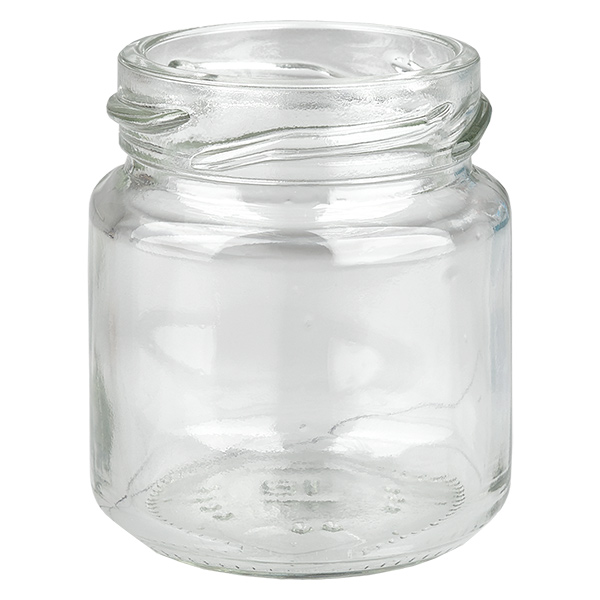 Vasetto di vetro 53ml trasparente, senza coperchio, filetto TO43 Vasetto di vetro 53ml trasparente, senza coperchio, filetto TO43