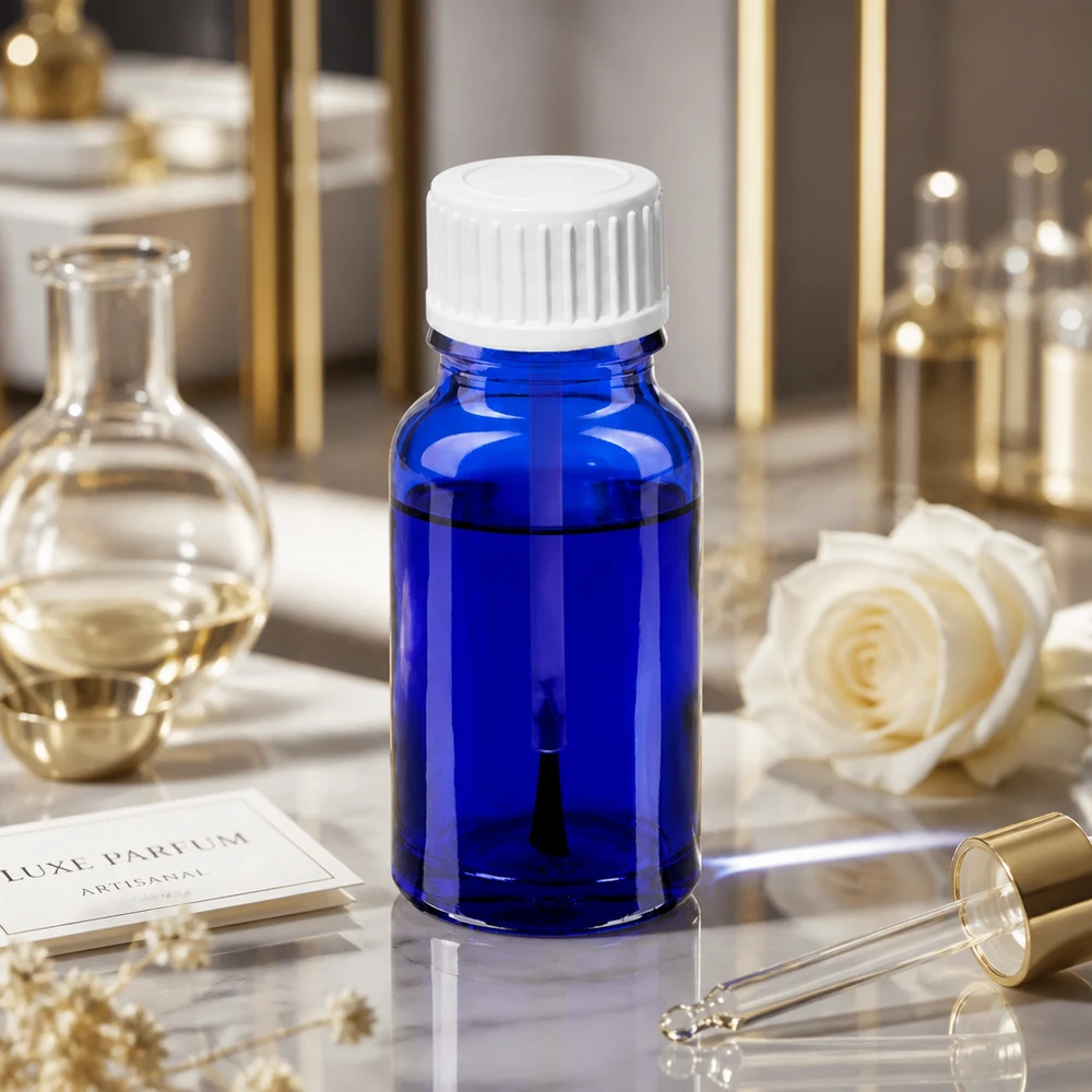 10ml Pinselflasche weiß Standardverschluss BlueLine UT18/10 Blaue 10ml Pinselflasche STD BlueLine UT18/10 mit weißem Schraubverschluss für Fachbereiche