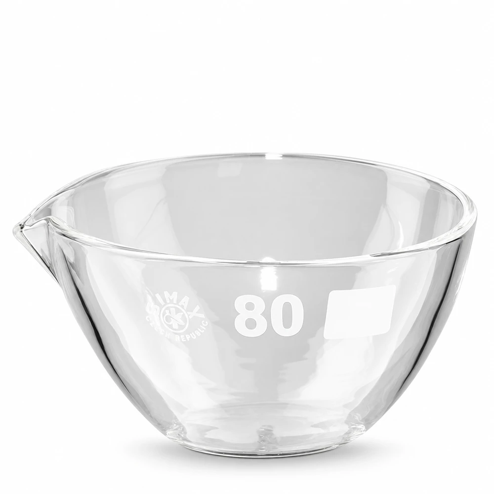 Capsule d’évaporation 90 ml en verre borosilicate, avec bec verseur Evaporateur compact de 80mm en verre borosilicaté avec bec verseur