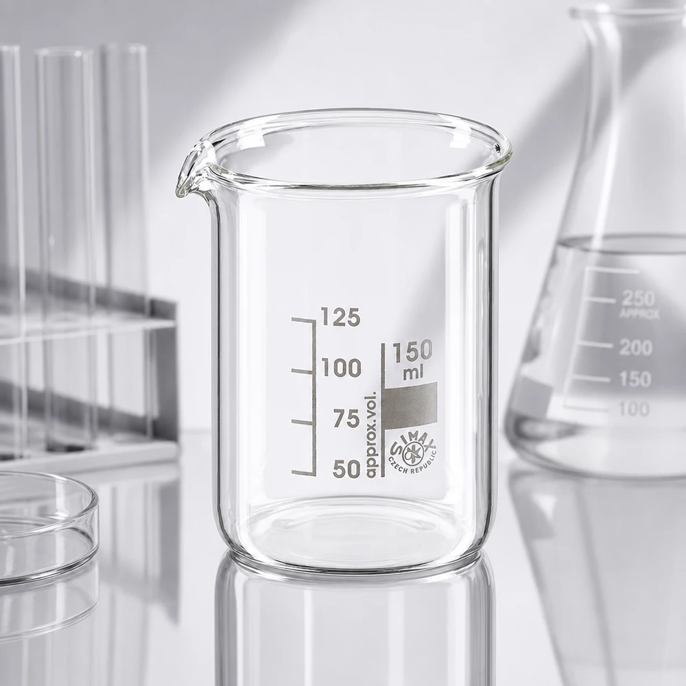 Becher 150ml in vetro borosilicato, forma bassa Bicchiere in vetro borosilicato trasparente da 150 ml con pratico beccuccio per un facile travaso