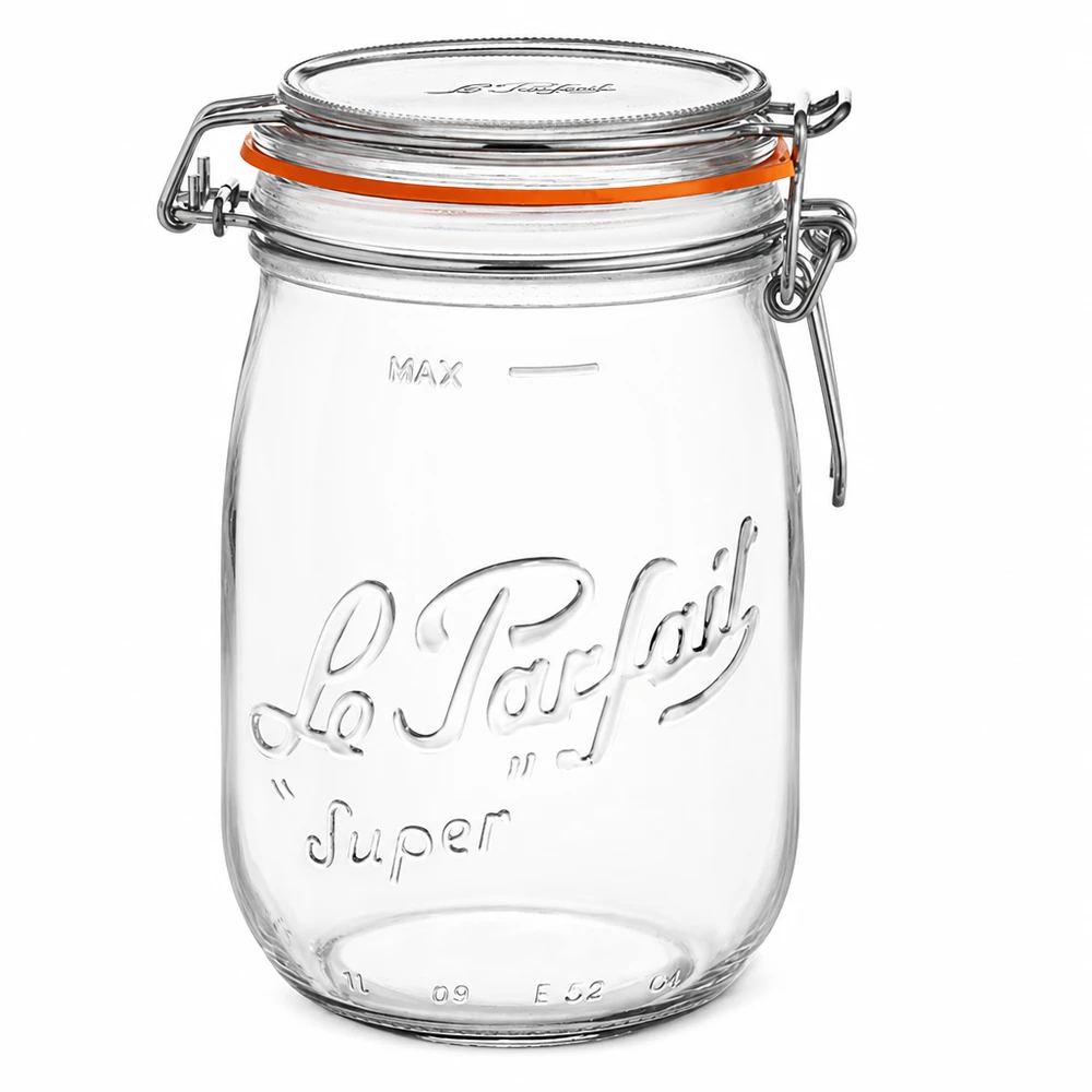 Vasetto Le Parfait® 1 L Ø85 mm conserve Barattolo Le Parfait Super da 1000 ml con tappo girevole e anello di chiusura arancione in vetro trasparente