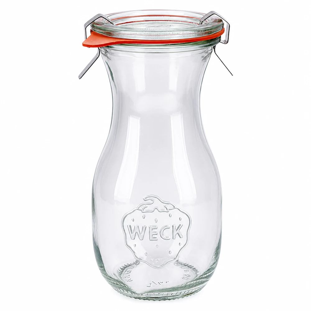 Bottiglia per succhi da 290 ml, set completo WECK RR60 Bottiglia per succhi di frutta WECK da 290 ml con coperchio in vetro e anello in gomma Barattolo per succhi e conserve RR60